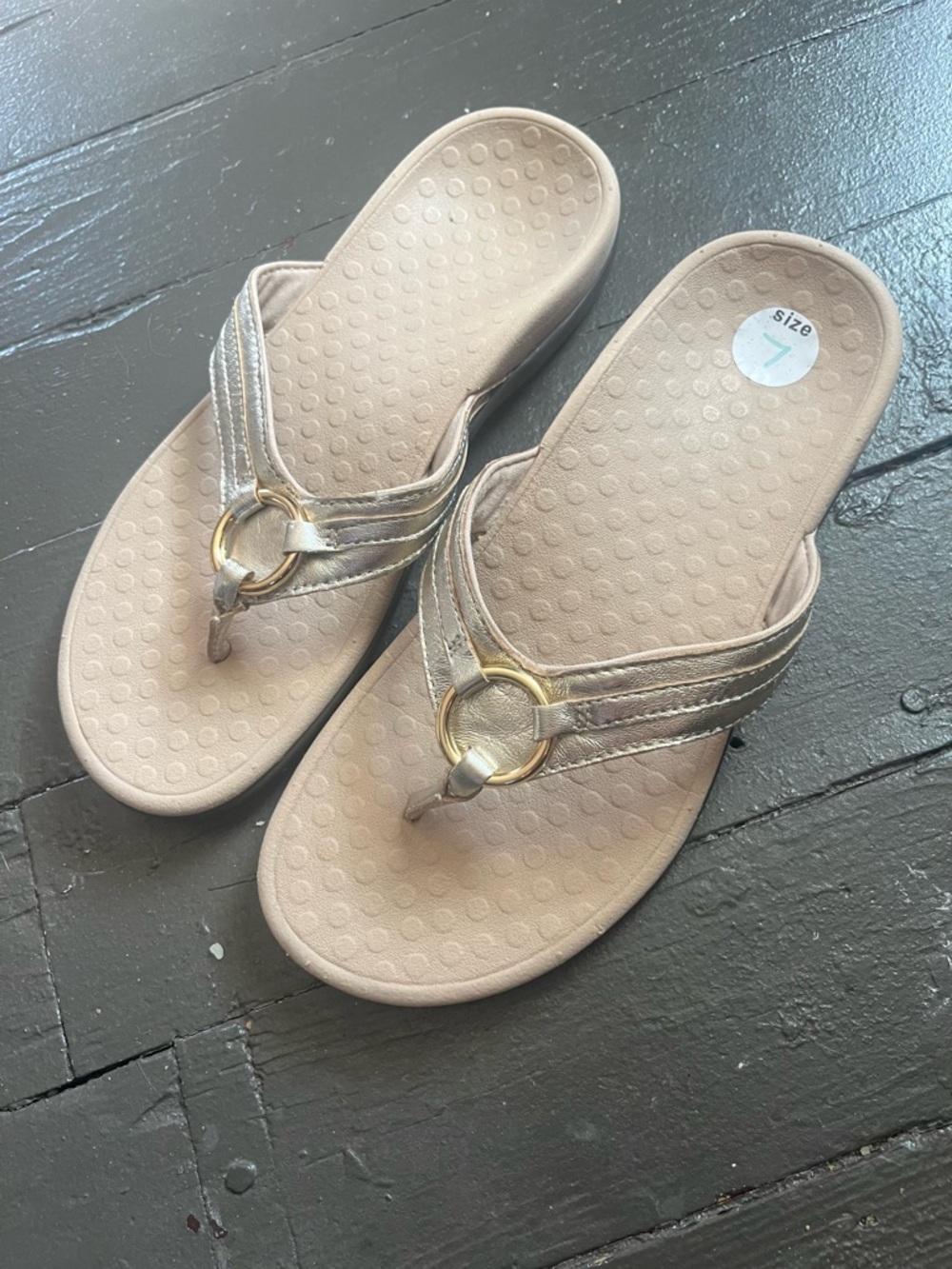Vionic Metallic Gold Thong Sandals with Ring Accent - Picture 3 of 7
